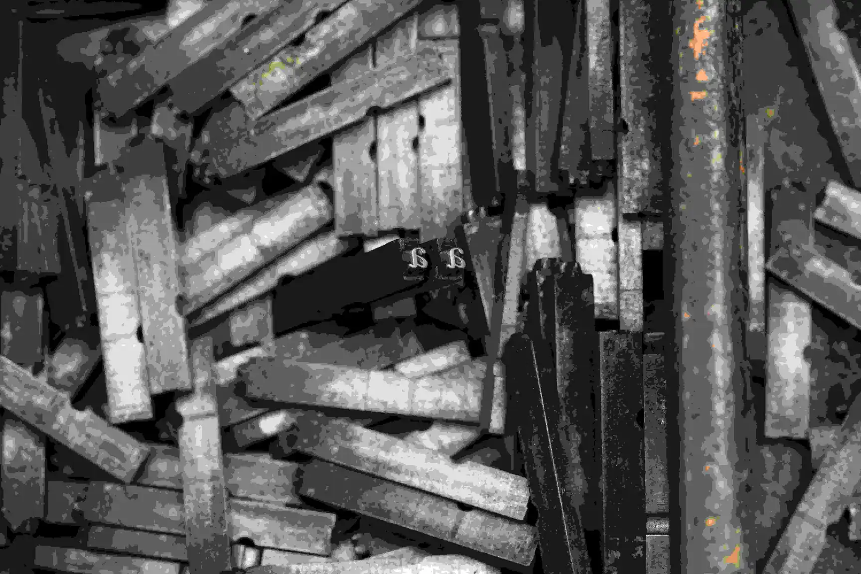 Top view of aluminium typesetting parts and components for recycling