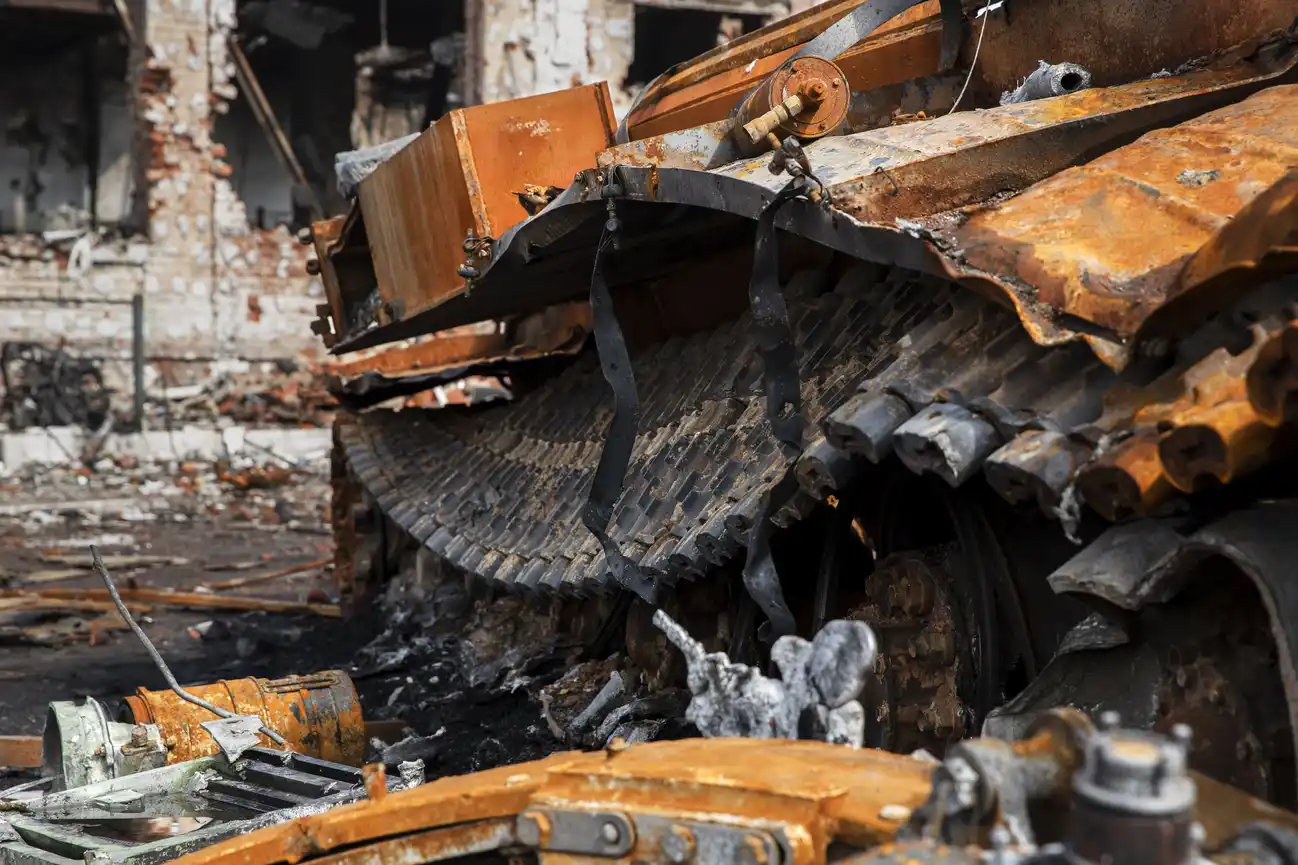 Destroyed vehicle scrap metal showing steel components for recycling