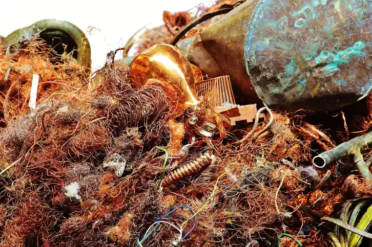 Copper scrap inside Old washing machines and household appliances ready for scrap recycling in Melbourne