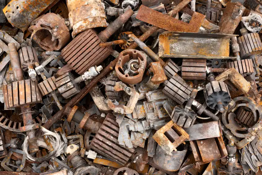 Copper scrap collection - various copper items arranged for pickup
