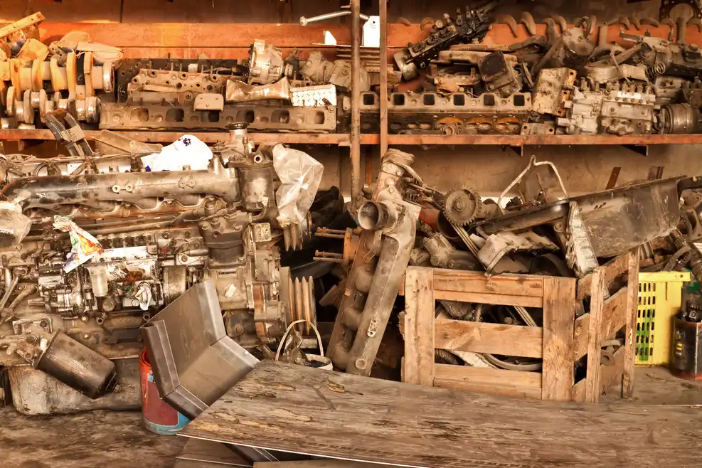 Crushed rotors and aluminum pile at recycling facility